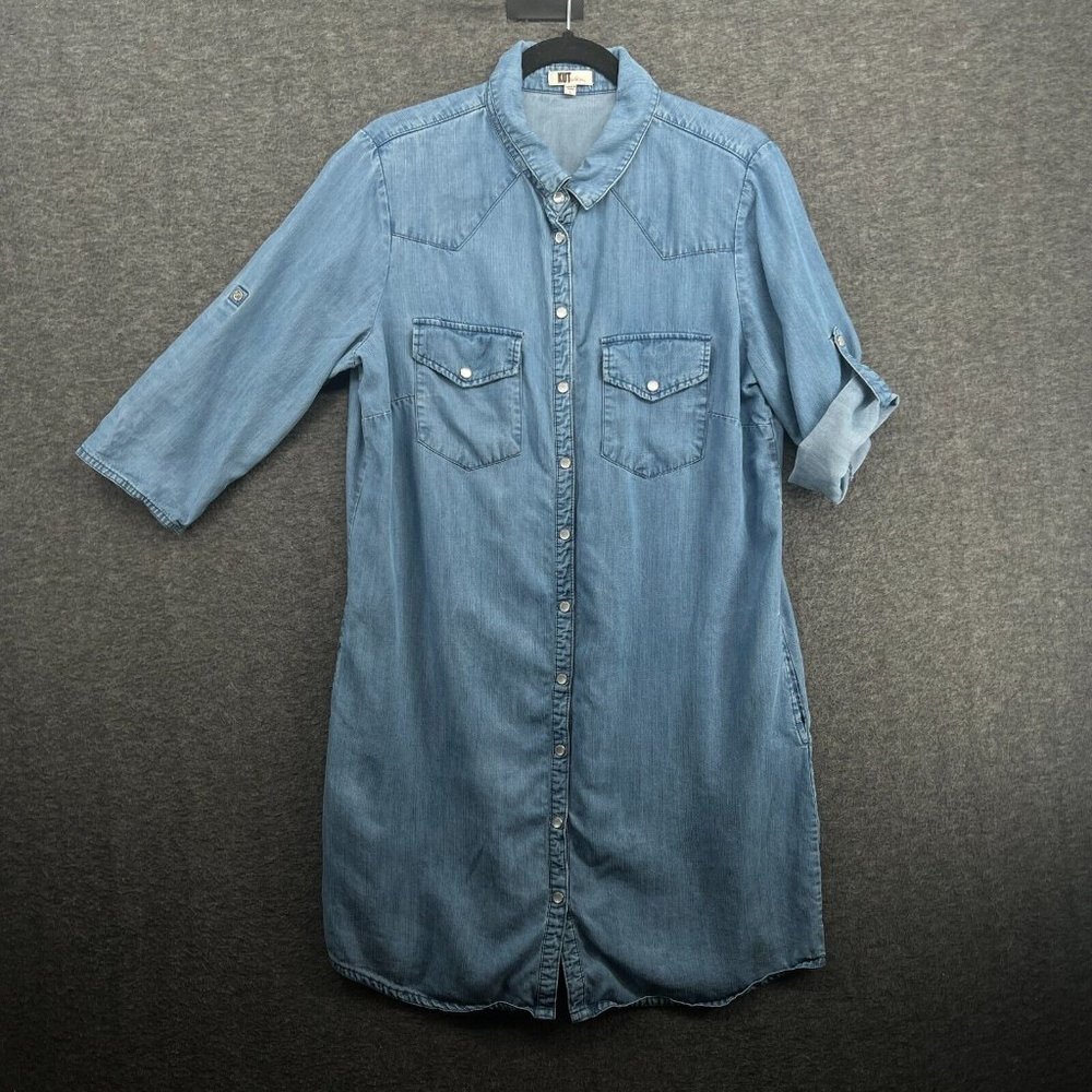 Kut From The Kloth Dress Womens Large Chambray Shirt Lyocell Button Lightweight